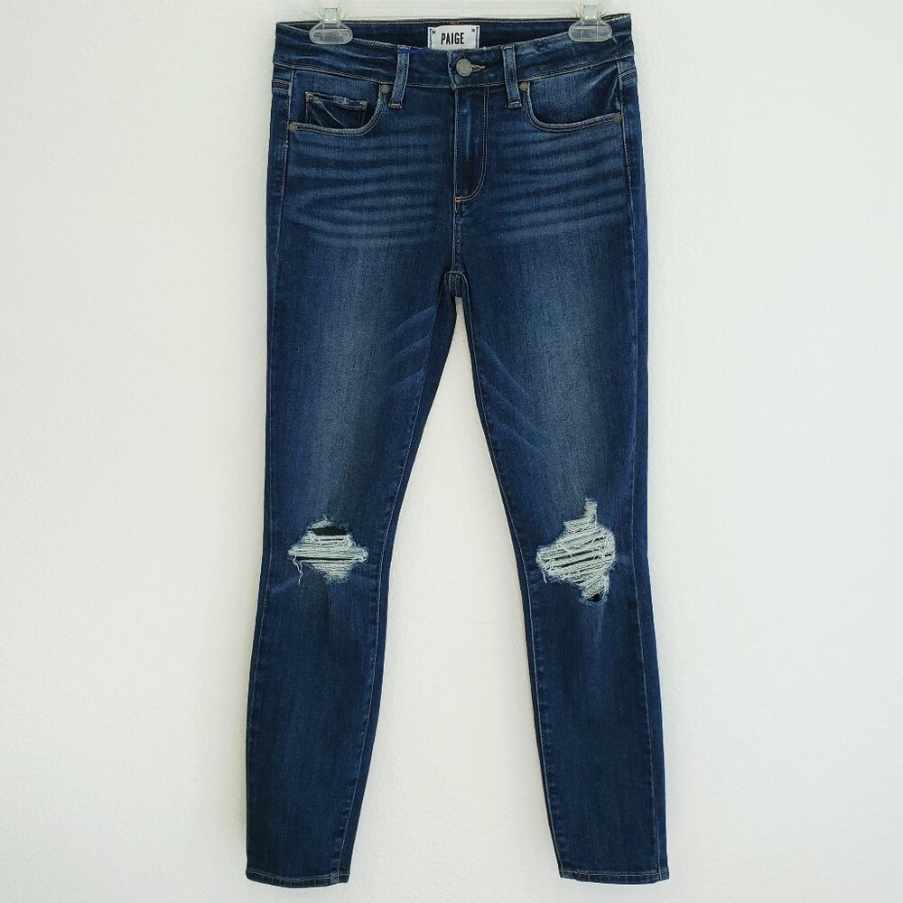 New PAIGE Verdugo Ankle Jeans Jagna Destructed Dark Demin sz 27 NWT